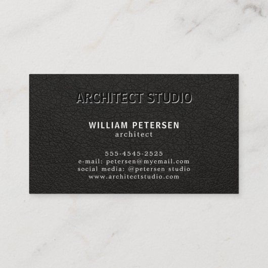 Luxe zwarte lederen professional visitekaartje (Achterkant)