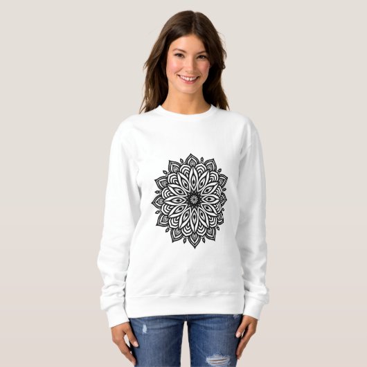 Luxe zwarte Mandala Design sweatshirt. Trui (Voorkant volledig)