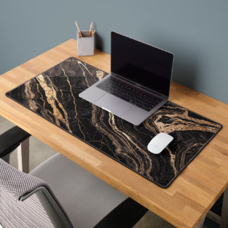 Luxe zwarte marmer met gouden aders | Elegant abst Bureaumat