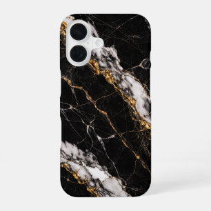 Luxe zwarte marmeren telefoonhoes met gouden ader iPhone 16 hoesje