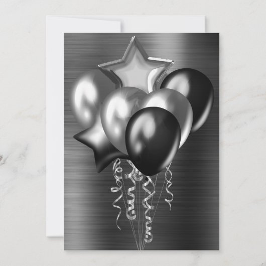 LUXE ZWARTE METALLIGE BALLOONINVITATIE KAART (Achterkant)