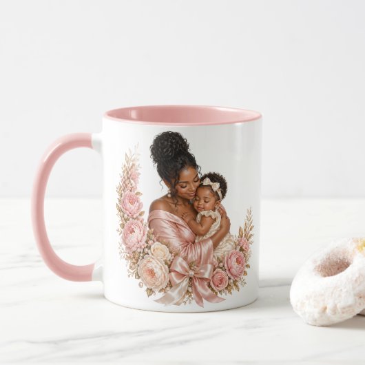 Luxe zwarte moeder en kind Moederdag cadeau mok (Met donut)