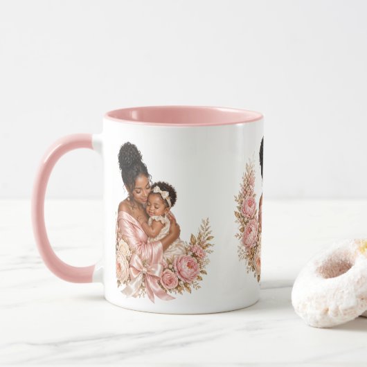 Luxe zwarte moeder en kind Moederdag cadeau mok (Met donut)
