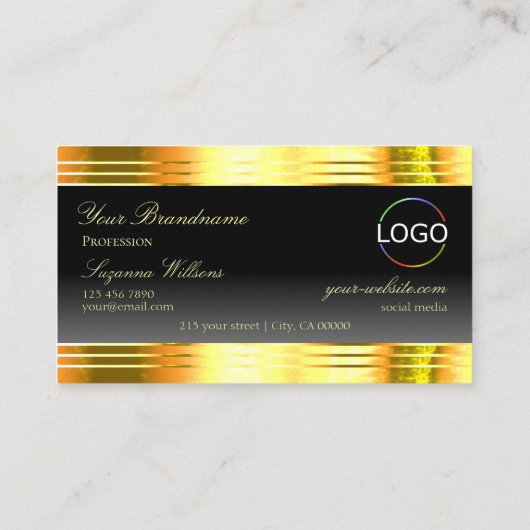 Luxe zwarte Ombre Gold Borders en Logo Noble Visitekaartje (Achterkant)