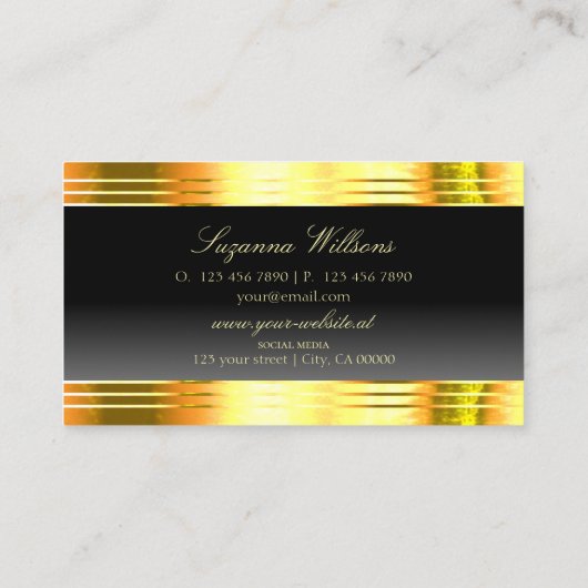 Luxe zwarte ombre gouden randen met monogram visitekaartje (Achterkant)