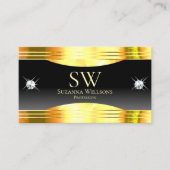 Luxe zwarte ombre gouden randen met monogram visitekaartje (Voorkant)