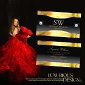 Luxe zwarte ombre gouden randen met monogram visitekaartje