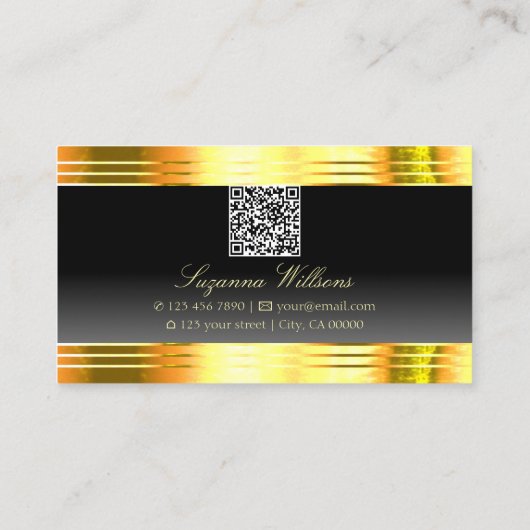 Luxe zwarte ombre gouden randen met QR-code Visitekaartje (Achterkant)