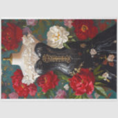 Luxe Zwarte Paspop Rode Bloemendecoupage Tissuepapier (Voorkant)