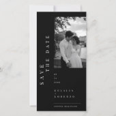 Luxe zwarte redactionele trouwkaart Save The Date. Date (Voorkant)