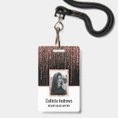 Luxe zwarte Roos Gold Sparkly Glitter Fringe Badge (Voorzijde met lanyard)