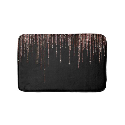 Luxe zwarte Roos Gold Sparkly Glitter Fringe Badmat (Voorkant)