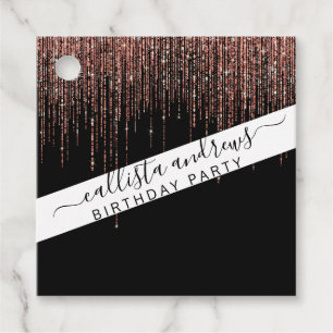 Luxe zwarte Roos Gold Sparkly Glitter Fringe Bedankjes Labels