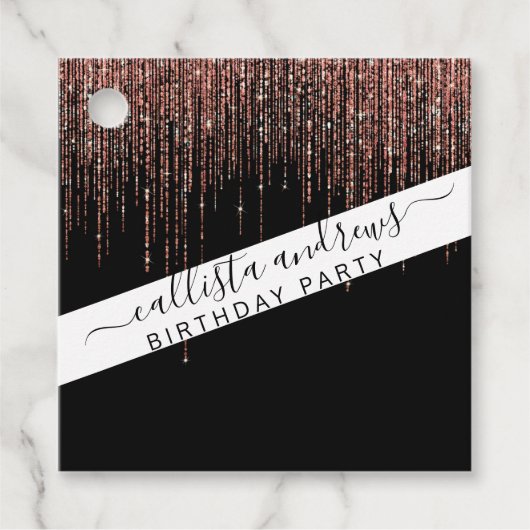 Luxe zwarte Roos Gold Sparkly Glitter Fringe Bedankjes Labels (Voorkant)