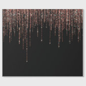 Luxe zwarte Roos Gold Sparkly Glitter Fringe Cadeaupapier (Vlak)