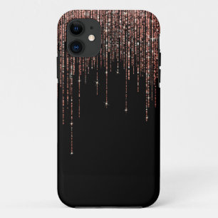 Luxe zwarte Roos Gold Sparkly Glitter Fringe Case-Mate iPhone Case