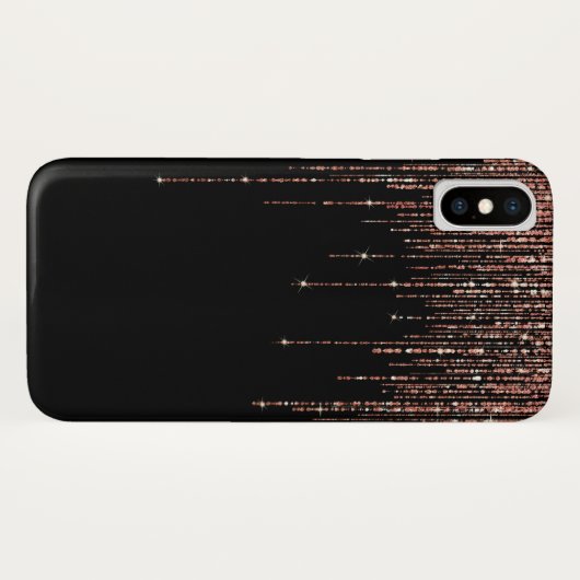Luxe zwarte Roos Gold Sparkly Glitter Fringe Case-Mate iPhone Case (Achterkant (horizontaal))