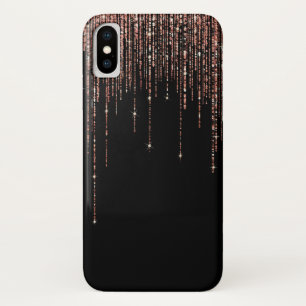 Luxe zwarte Roos Gold Sparkly Glitter Fringe Case-Mate iPhone Case