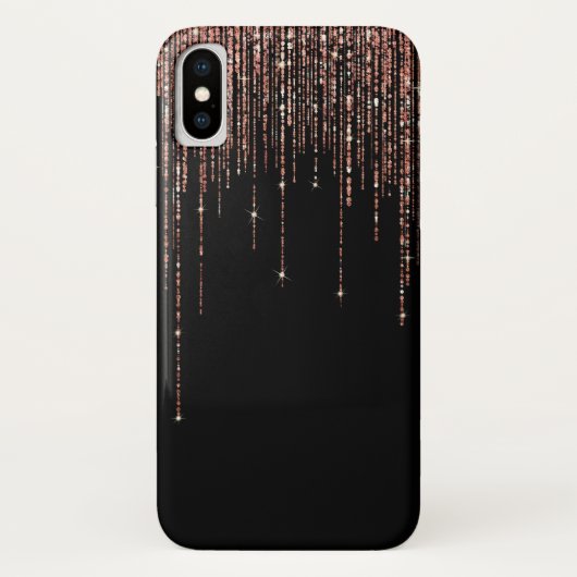 Luxe zwarte Roos Gold Sparkly Glitter Fringe Case-Mate iPhone Case (Achterkant)