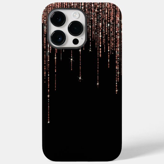Luxe zwarte Roos Gold Sparkly Glitter Fringe Case-Mate iPhone Case (Achterkant)