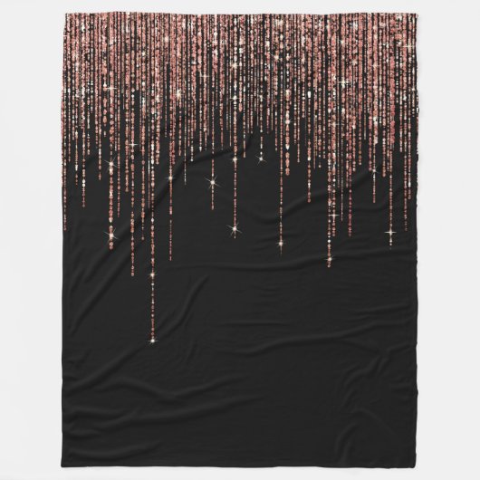 Luxe zwarte Roos Gold Sparkly Glitter Fringe Fleece Deken (Voorkant)