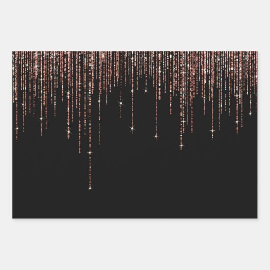 Luxe zwarte Roos Gold Sparkly Glitter Fringe Inpakpapier Vel (Voorkant 3)