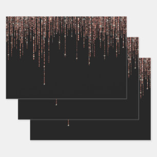 Luxe zwarte Roos Gold Sparkly Glitter Fringe Inpakpapier Vel