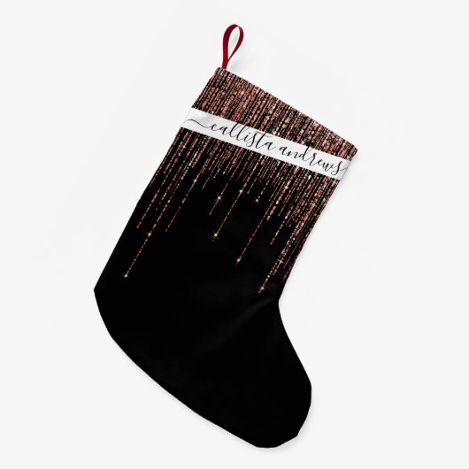 Luxe zwarte Roos Gold Sparkly Glitter Fringe Kleine Kerstsok (Voorkant (Hangend))