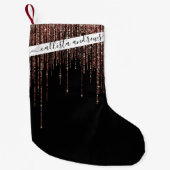Luxe zwarte Roos Gold Sparkly Glitter Fringe Kleine Kerstsok (Voorkant)