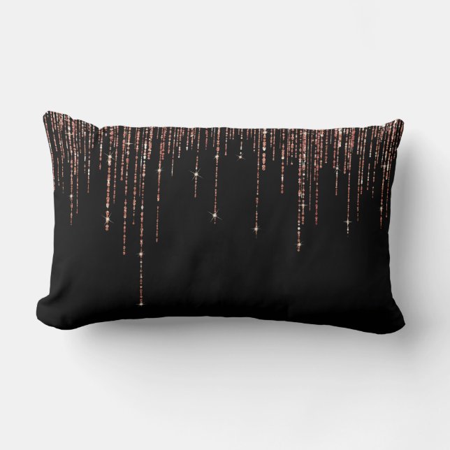 Luxe zwarte Roos Gold Sparkly Glitter Fringe Kussen (Voorkant)
