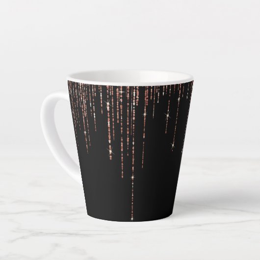 Luxe zwarte Roos Gold Sparkly Glitter Fringe Latte Mok (Linkerhoek)