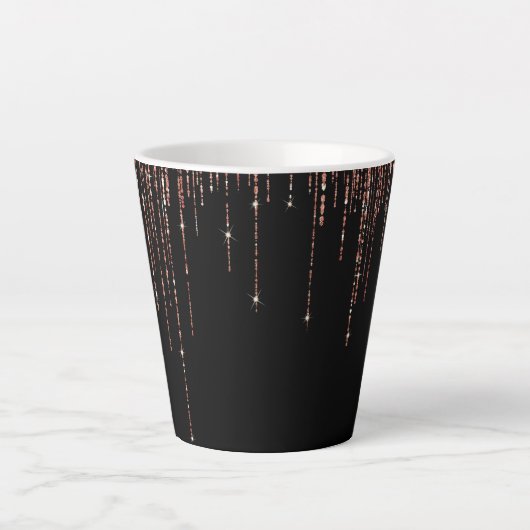 Luxe zwarte Roos Gold Sparkly Glitter Fringe Latte Mok (Voorkant)