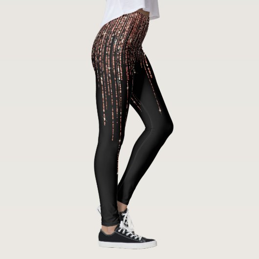 Luxe zwarte Roos Gold Sparkly Glitter Fringe Leggings (Rechts)