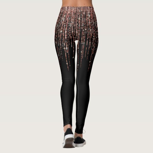 Luxe zwarte Roos Gold Sparkly Glitter Fringe Leggings (Achterkant)