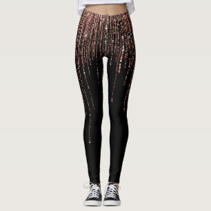 Luxe zwarte Roos Gold Sparkly Glitter Fringe Leggings