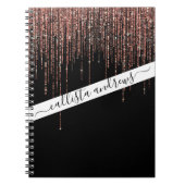 Luxe zwarte Roos Gold Sparkly Glitter Fringe Notitieboek (Voorkant)