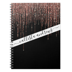 Luxe zwarte Roos Gold Sparkly Glitter Fringe Notitieboek
