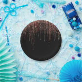 Luxe zwarte Roos Gold Sparkly Glitter Fringe Papieren Bordje (Feest)