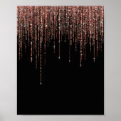 Luxe zwarte Roos Gold Sparkly Glitter Fringe Poster (Voorkant)