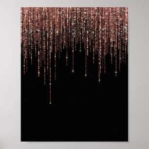 Luxe zwarte Roos Gold Sparkly Glitter Fringe Poster