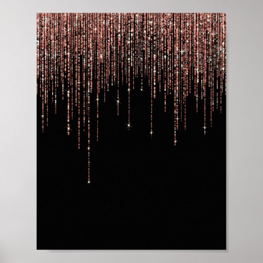 Luxe zwarte Roos Gold Sparkly Glitter Fringe Poster (Voorkant)