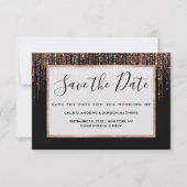 Luxe zwarte Roos Gold Sparkly Glitter Fringe Save The Date (Voorkant)