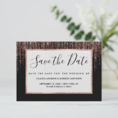 Luxe zwarte Roos Gold Sparkly Glitter Fringe Save The Date (Staand voorkant)