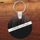 Luxe zwarte Roos Gold Sparkly Glitter Fringe Sleutelhanger (Voorkant)