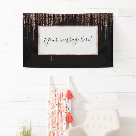 Luxe zwarte Roos Gold Sparkly Glitter Fringe Spandoek (Insitu)