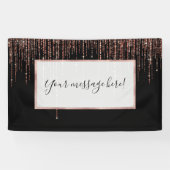 Luxe zwarte Roos Gold Sparkly Glitter Fringe Spandoek (Horizontaal)