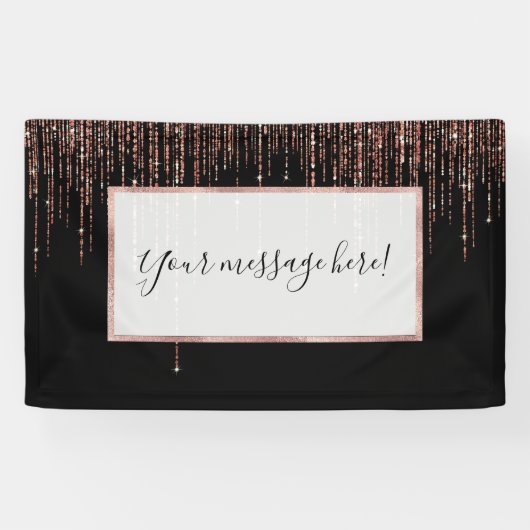 Luxe zwarte Roos Gold Sparkly Glitter Fringe Spandoek (Horizontaal)