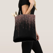 Luxe zwarte Roos Gold Sparkly Glitter Fringe Tote Bag (Dichtbij)