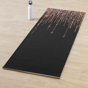 Luxe zwarte Roos Gold Sparkly Glitter Fringe Yogamat