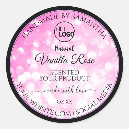 Luxe zwarte roze gelitter-productetiketten toevoeg ronde sticker (Voorkant)